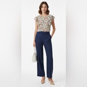 Cleo Petites Beige Floral Print Blouse With Ruffles Trim